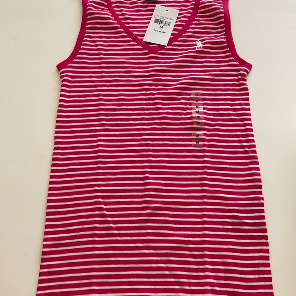 Ralph Lauren sport pink and white striped tank size medium